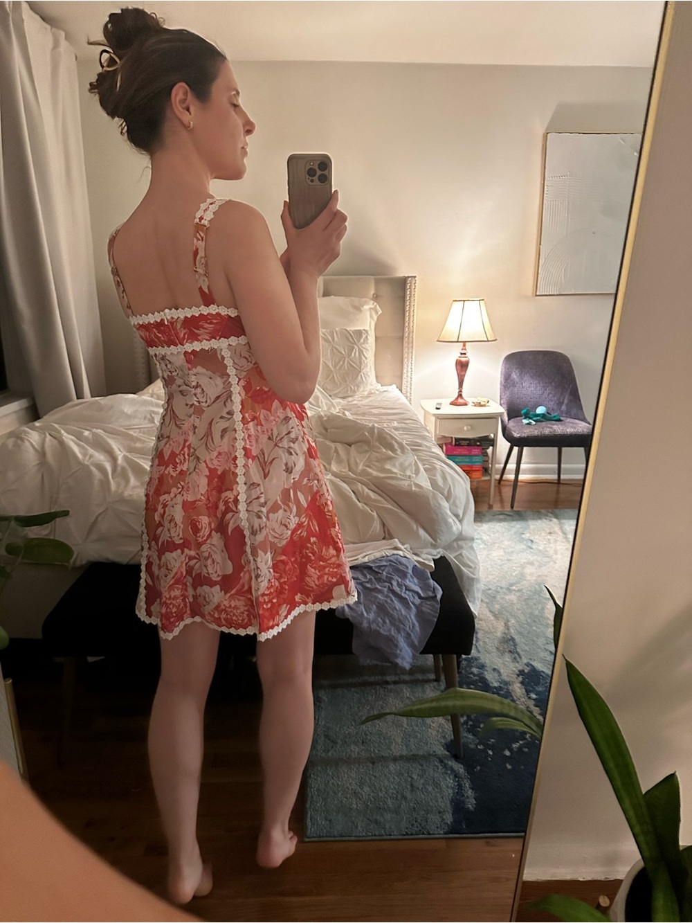 Floral Lace-Trim Corset Mini Dress - Red & Cream - Picture 10 of 10